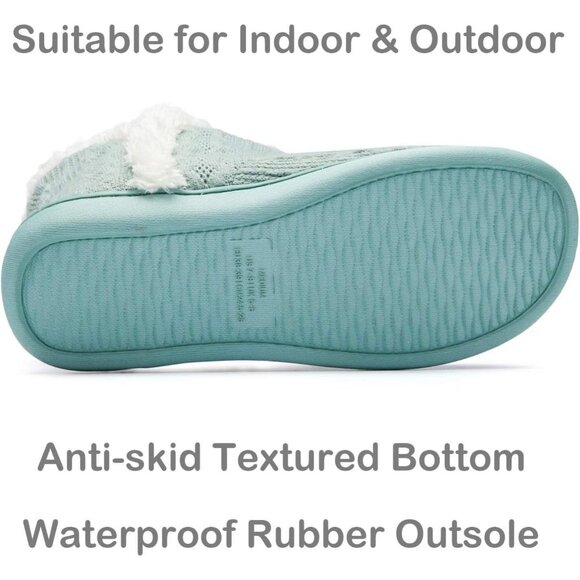 Women's Light Green Winter Warm Fluffy Fur Lined Plush Bootie Slippers Shoes - Picture 5 of 7